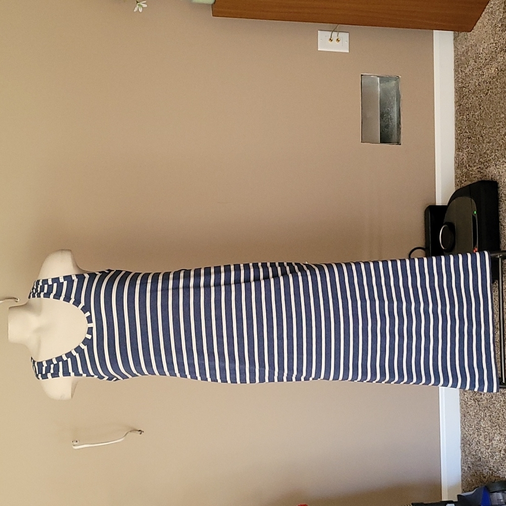 Navy and White Striped Scoop Neck Maxi Dress
